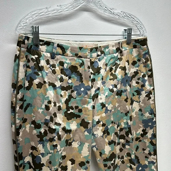 Tory Burch Dress Pants Floral Camouflage Colorful Cotton Stretch Logo Size 8 - Picture 4 of 12
